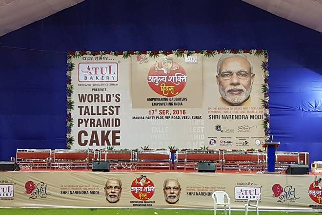 The giant cake will be cut in presence of more than 5,00 girls and women at the Maliba Party plot at Vesu, Surat. (Source: Twitter)