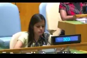 India's First Secretary in the Indian Mission to the UN Eenam Gambhir on Monday evening again delivered a short and cutting reply to Pakistan's UN envoy Maleeha Lodhi, who said in her right of reply that Jammu and Kashmir "never was and can never be an integral part of India".