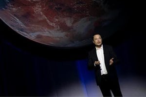On a personal quest to settle Mars, SpaceX founder Elon Musk envisions 1,000 passenger ships flying en masse to the red planet well within the next century, ''Battlestar Galactica'' style. (AP)