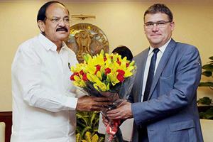 Union Minister for Urban Development, Housing & Urban Poverty Alleviation and Information & Broadcasting, M. Venkaiah Naidu with French Minister of State for Industry Christophe Sirugue at a meeting in New Delhi. (PTI) Union Minister for Urban Development, Housing & Urban Poverty Alleviation and Information & Broadcasting, M. Venkaiah Naidu with French Minister of State for Industry Christophe Sirugue at a meeting in New Delhi. (PTI)