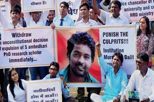 The inquiry asserts that since the university's decision to suspend Vemula and his batchmate from the hostel was challenged in the High Court of Andhra Pradesh and that the matter was pending on the day of his suicide, it cannot be cited as a reason for him ending his life. (PTI) The inquiry asserts that since the university's decision to suspend Vemula and his batchmate from the hostel was challenged in the High Court of Andhra Pradesh and that the matter was pending on the day of his suicide, it cannot be cited as a reason for him ending his life. (PTI)
