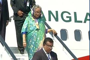 Hasina landed in Goa at 10:30 a.m. and was greeted by Prime Minister Narendra Modi. (ANI)