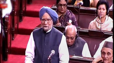 Former PM Manmohan Singh speaks in the Rajya Sabha in New Delhi on Thursday. (PTI)
