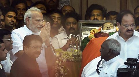 PM Narendra Modi tweeted that Jayalalithaa passing “left a huge void in Indian politics,” and flew to the southern state on Tuesday to pay his respects. (PTI)