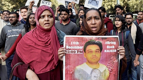 With the first year M Sc Biotechnology student's disappearance, JNU students, along with Najeeb's family had been protesting at the campus with claims for the arrest of the ABVP students. (PTI) With the first year M Sc Biotechnology student's disappearance, JNU students, along with Najeeb's family had been protesting at the campus with claims for the arrest of the ABVP students. (PTI)