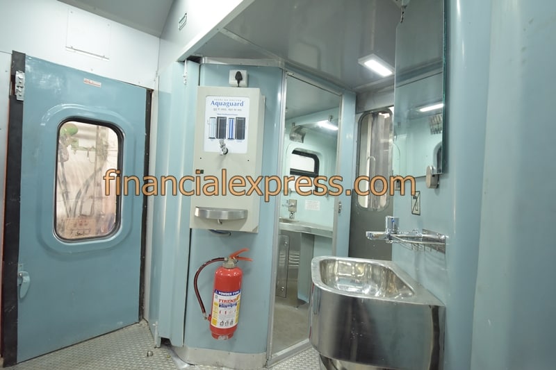 Each coach has water purifiers (aqua-guard), fire extinguishers with anti-theft arrangement and enhanced capacity dustbins.