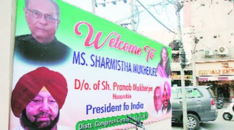 The Ludhiana unit of Congress in an election campaign meeting on Friday, put up hoardings in which they used photograph and name of Dr Pranab Mukherjee, the President of India. (IE)