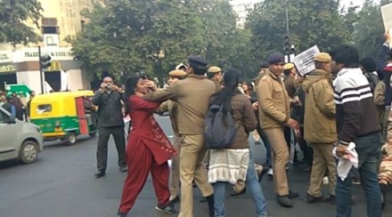 The journalists were covering the protest march organised by the All India Students Association (AISA) at Mandi House, to mark the death anniversary of the PhD scholar. (Express Photo)