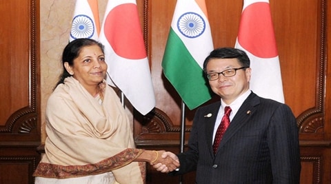 Minister of Economy, Trade and Industry, Japan, Hiroshige Seko meeting the Minister of State for Commerce & Industry (Independent Charge), Nirmala Sitharaman, in New Delhi. (PTI)