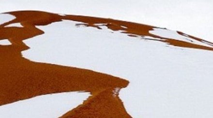 In a freak happening, the world's hottest desert, Sahara desert, experienced the biggest snowfall in living memory after a winter storm hit the El-Bayad (Algeria) region in North Africa. (Source: Twitter/Paul Beckwith) In a freak happening, the world's hottest desert, Sahara desert, experienced the biggest snowfall in living memory after a winter storm hit the El-Bayad (Algeria) region in North Africa. (Source: Twitter/Paul Beckwith)