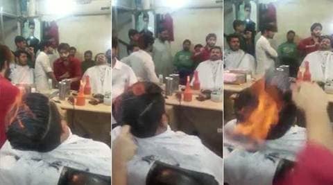Hairstyling with fire is actually a thing: Pakistani barber using fire instead of scissors