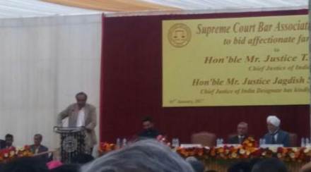 Justice Mukul Rohtagi addressing the gathering. (FeOnline)