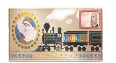 google doodle, standardised time zomes. worldwide time zones, sir sandford fleming, sir fleming sandford fleming