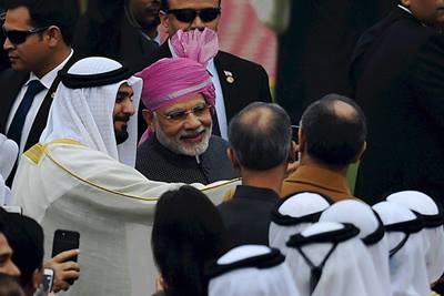 Crown prince of Abu Dhabi Al Nahyan, who witnessed the main parade marching down the majestic Rajpath, hailed the Indian values and diversity in a series of tweets. (PTI)