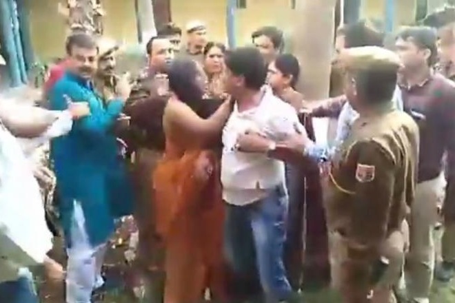 Rajasthan BJP MLA Chandra Kanta Meghwal, her husband Narendra Meghwal, party workers along with five policemen were booked today for unlawful assembly and voluntarily causing hurt to deter public servant from duty, police said. (Photo: YouTube Screenshot)