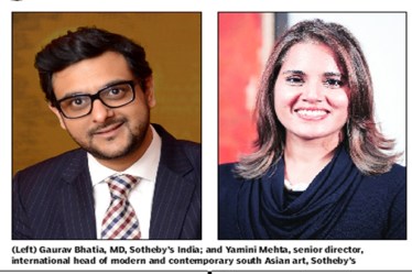 (Left) Gaurav Bhatia, MD, Sotheby’s India; and Yamini Mehta, senior director, international head of modern and contemporary south Asian art, Sotheby’s