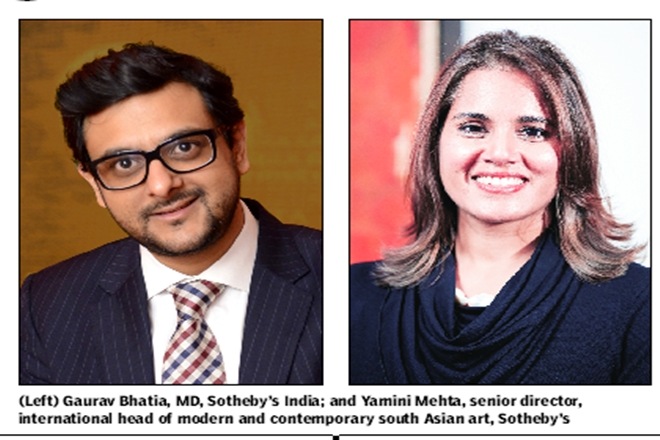 (Left) Gaurav Bhatia, MD, Sotheby’s India; and Yamini Mehta, senior director, international head of modern and contemporary south Asian art, Sotheby’s 