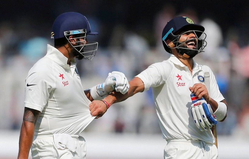 The batting heroes for India on Day-1 of the only Test in Hyderabad - Murali Vijay (108) and Virat Kohli (111*). (PTI)