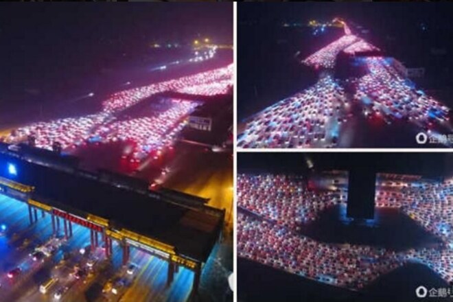 The country has seen rising traffic on the road since February 1 as the week-long Lunar New Year holiday drew to an end, reported the People's Daily Online. (Twitter/@PDChinese)