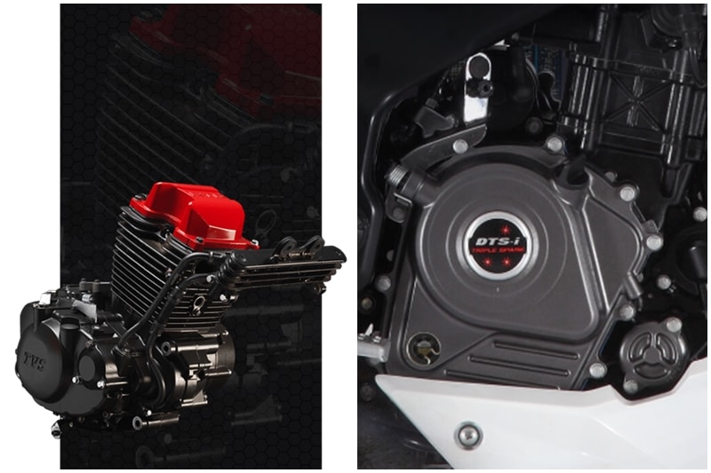 Powering the Bajaj Pulsar NS200 is the same 199.5 cc petrol engine that generates 21 hp of power and 18.3 Nm of torque. This engine is mated to a 6 speed transmission. The Apache's 197.75 cc motor has marginally lesser numbers on paper. For the carburetted version, the motorcycle produces 19.7 hp of power and for the fuel-injected variants, it is 20.7 hp of power. Torque remains same at 18.1 Nm. All trims of the TVS Apache RTR 200 4V are mated to a 5-speed transmission