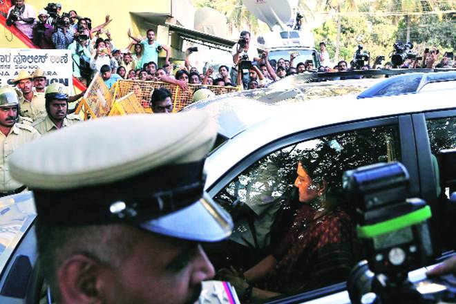 AIADMK general secretary Sasikala Natarajan, one of the accused in a corruption case involving former TN CM J Jayalalitha, arrives to surrender before the court at Central Jail in Bangalore