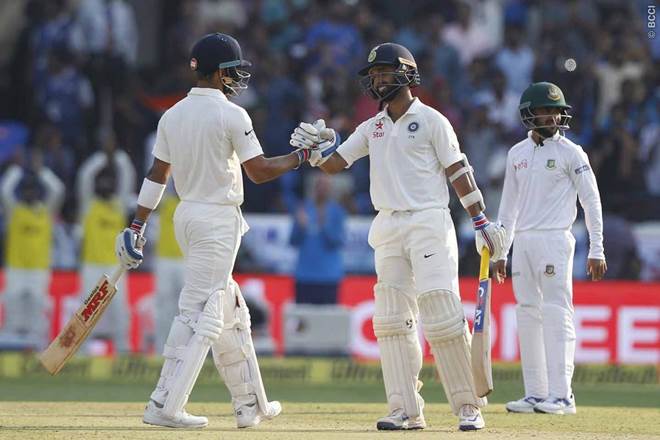 Ajinkya Rahane justified his selection ahead of triple centurion Karun Nair by hitting 83 runs. He was involved in a vital 222 runs partnership with Virat Kohli. (BCCI/Twitter)