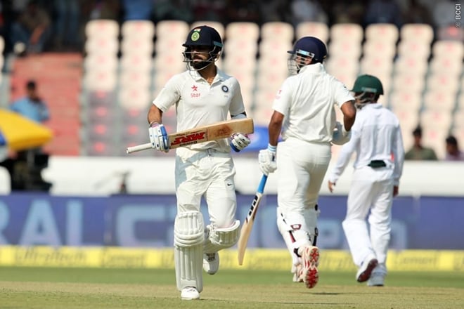 Captain Virat Kohli made batting look easy as he scored his 15th Test ton; completing 1000 runs in this season of Test cricket. (BCCI/Twitter)