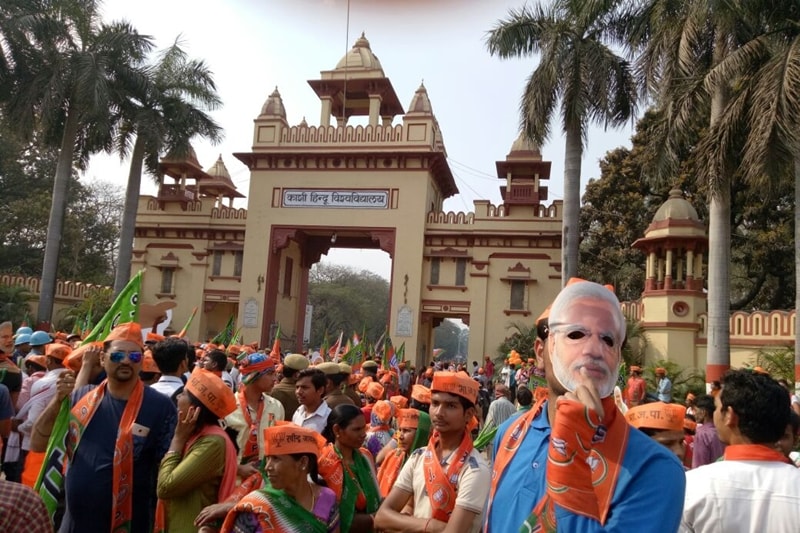 Prime Minister Narendra Modi arrived in the temple town of Varanasi on Saturday for his road show amid huge enthusiasm from his supporters here in his parliamentary constituency. (Twitter)