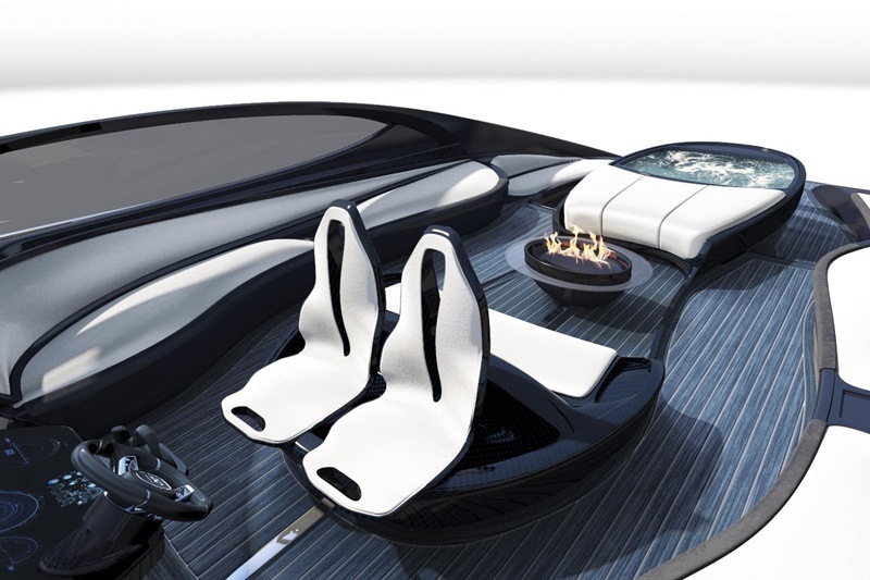 People who drive the Chiron would expect utmost luxury when on the waters too. To cover that, the Niniette 66 has a 'fire pit' to feel warm after a dip in the on board jacuzzi. The bathroom obviously is marble.