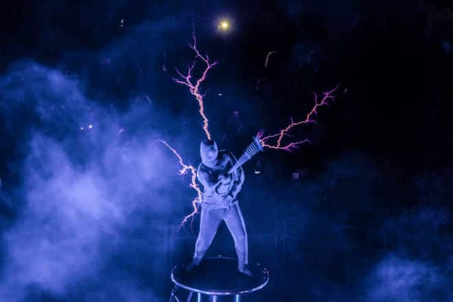 The performances draw on elements of modern dance, martial arts and Tesla electricity
