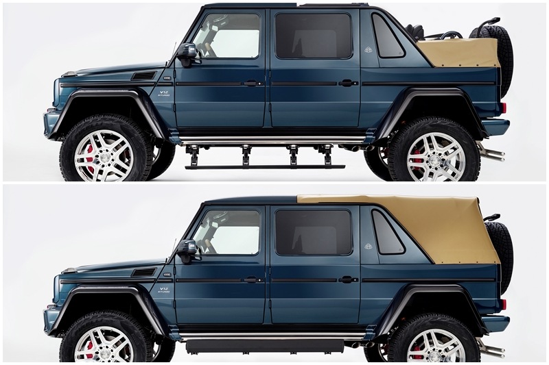 The outside is strikingly similar to the G-Class design, however, the G650 Landaulet has electrically operated side steps, Daytime Running Lamps, signature round projector beam headlamps as well as front and rear bumper guards. The SUV is 5,345 mm long, 2,235 mm tall and has a wheelbase of 3,428 mm. The Mercedes-Maybach G650 Landaulet will be offered with 325/55 section tyres that are fitted on 22 inch alloy wheels.