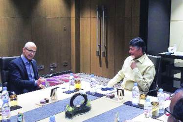 Microsoft CEO Satya Nadella meets Andhra chief minister Chandrababu Naidu