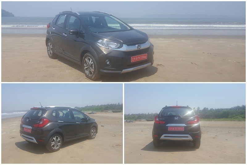 Design: Honda WR-V's design is unlike other Honda models and has an aggressive silhouette. It comes with features such as projector headlamps with daytime running lights, 16-inch diamond cut alloy wheels, turn indicators on the ORVMs (Outside Rear View Mirrors), black/grey roof rails as well as black cladding on the wheel arches. In addition, the compact SUV gets LED tail-lamps, aluminium skid plate at front and rear as well as side body cladding.