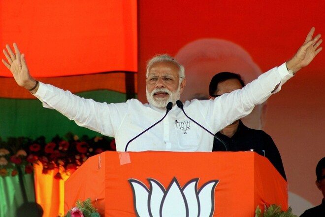 Prime Minister Narendra Modi addresses an election campaign rally in support BJP candidates in Jaunpur. (PTI)