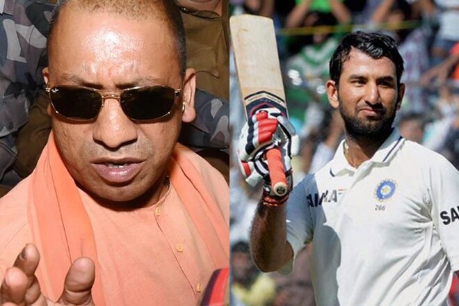 Yogi adityanath, cheteshwar pujara, adityanath, uttar pradesh chief minister yogi adityanath, up cm adityanath, uttar pradesh cm adityanath, pujara, pujara double century