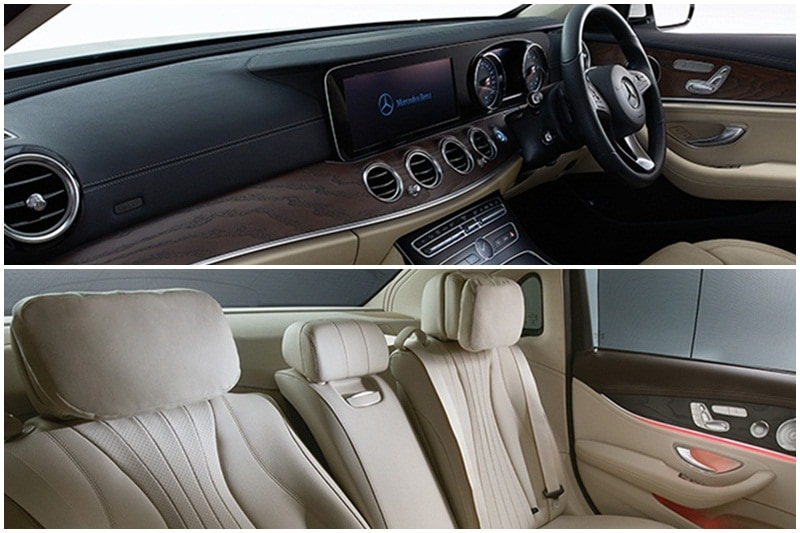 Interior: Apart from 50 percent more space at the rear, Mercedes-Benz has also offered the luxury sedan with a host of new features at the rear. One of the major highlights at the rear is that the rear seats now can recline by up to 37 degrees, making it more comfortable for the rear passengers during long journeys. The rear seats also get a memory function which can save up to three separate positions for each seat. Another new feature on the 2017 Mercedes-Benz E-Class LWB is the steering wheel with touch control pads instead of buttons/switches for the first time in the new E-Class. With the help of the touchpad, the user can swipe horizontally or vertically to use features such as infotainment system, navigation, phone, radio and other functions.