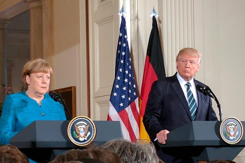 German Chancellor Angela Merkel with US president Donald Trump. (AP)