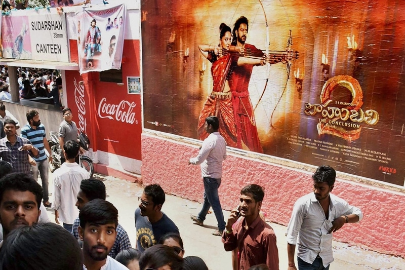 Bahubali 2: The Conclusion Movie fans at a theatre to watch the movie. PTI Photo