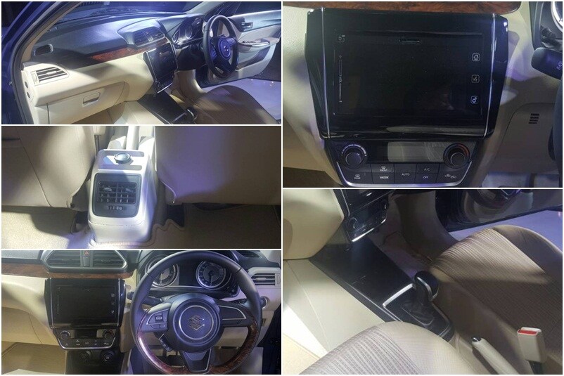 Interior: The new Dzire gets a new touchscreen infotainment system with Bluetooth connectivity, navigation, USB, Radio and AUX playback as well as Android Auto and Apple Carplay. The cabin also gets faux wooden trims on the steering wheel, dashboard and door panels The car will also receive a beige seat upholstery along with other convenience features like steering wheel mounted audio and phone controls as well as automatic climate control.