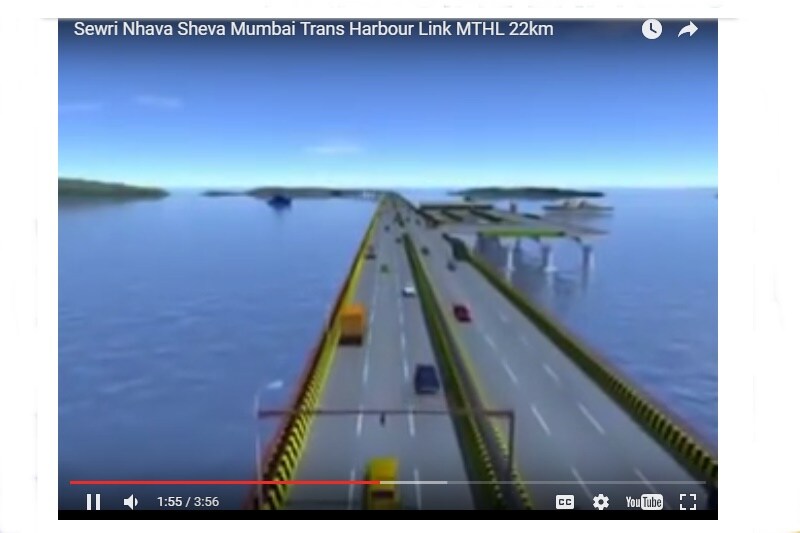 Mumbai Trans Harbour link: This will be country’s longest sea bridge at 22.5 km. It will connect Mumbai’s eastern suburbs with the mainland across the harbour through a 16.5 km sea bridge and a viaduct. (Pic: Screenshot from MMRDA Video)