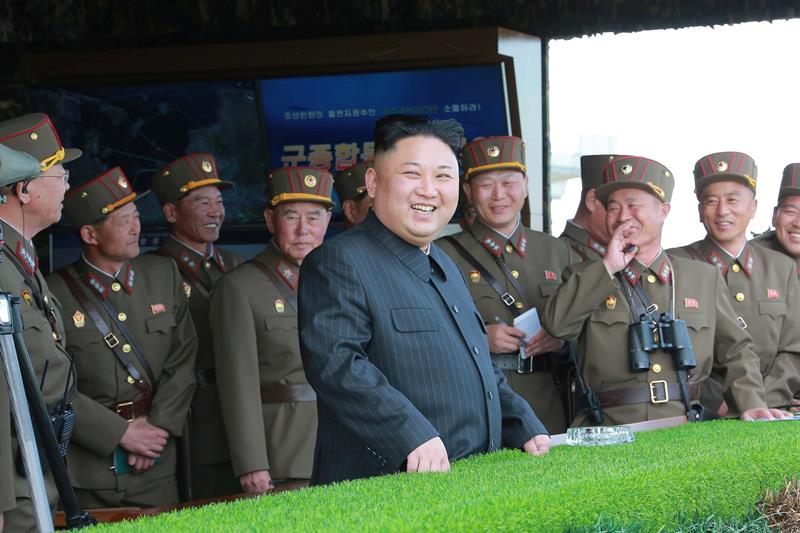 North Korea's leader Kim Jong-un supervised the display and gave the order to start the fire demonstration. (Reuters)