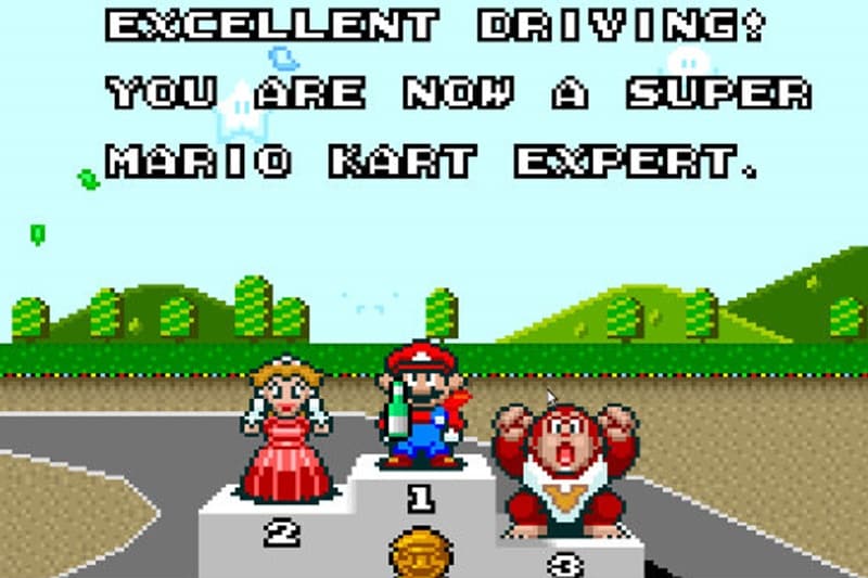 Mario Kart: This goofy racing game was the one game you could be a princess or a chubby monkey in, or compete one in the adjacent car. We apologise for the pixelated bottle of champagne.