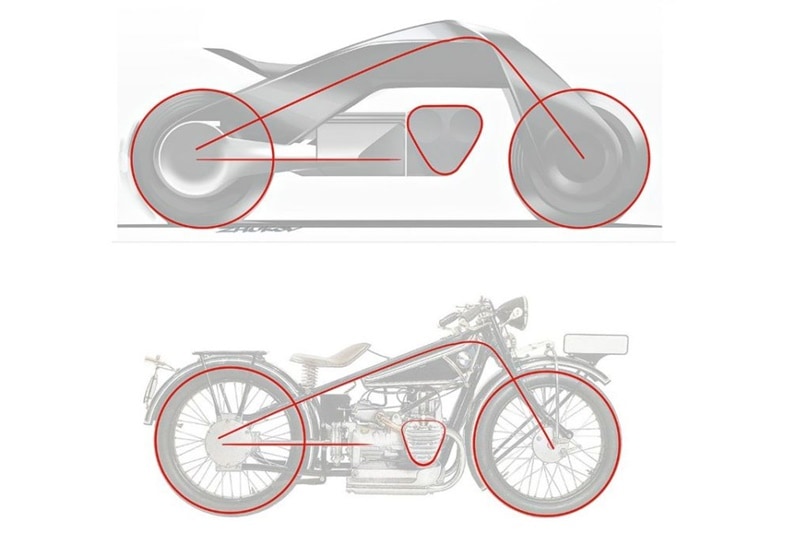 The Vision Next 100 still captures elements from the BMW Motorrad timeline: black triangular frame, white lines, classical opposed-twin engine type. In the side-on view, the vision vehicle looks naked. Accordingly, ergonomics and seat position are set up like on a roadster.