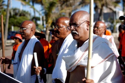 Men dressed as Mahatma Gandhi participate in the annual Salt March in Durban, South Africa. (Reuters) Men dressed as Mahatma Gandhi participate in the annual Salt March in Durban, South Africa. (Reuters)