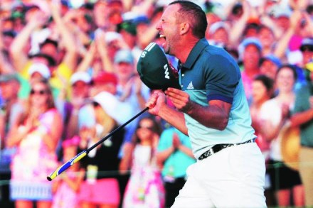 Sergio Garcia celebrates after winning the final round of the 2017 Masters golf tournament at Augusta National Golf Club in Augusta, Georgia, US, earlier this month.
