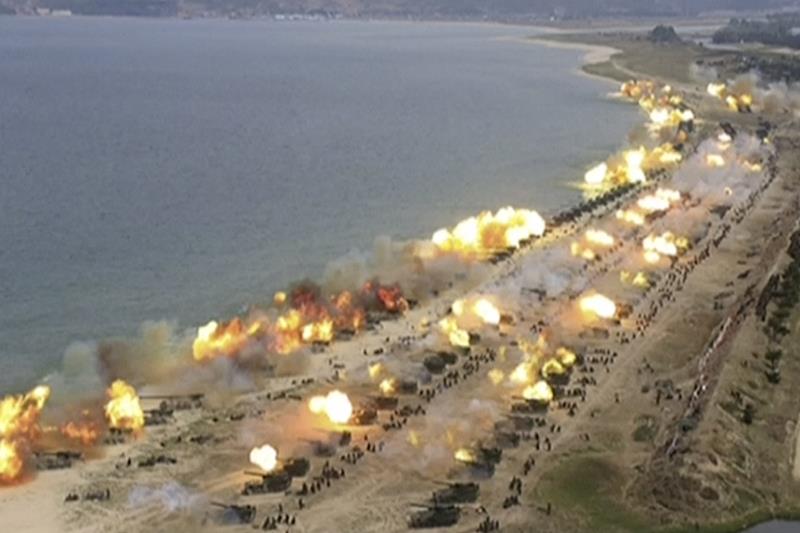 North Korea on Tuesday marked the 85th anniversary of the founding of its military by deploying a large number of long-range artillery units on its east coast for a live-fire drill. (AP)