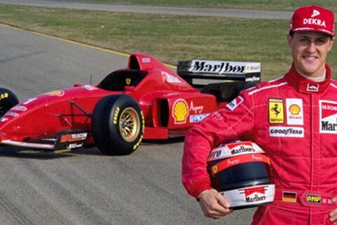 Real difference between a F1 car, a super car and a regular sedan; demonstrates Michael Schumacher