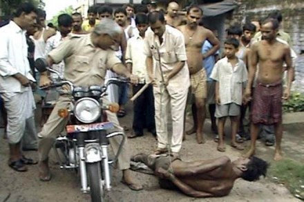 The Eyes of Darkness, directed by Amitabh Parashar, reveals that the blindings continue even today, albeit with a difference: it's now ordinary citizens who are the perpetrators, not the police. (Reuters: A video grab shows Mohammed Aurangzeb being beaten up by a mob in Bhagalpur district in Bihar, August 28, 2007. Police in Bihar helped a mob beat a suspected thief in front of a television camera, officials said on Tuesday, with one policeman tying the victim to his...)

