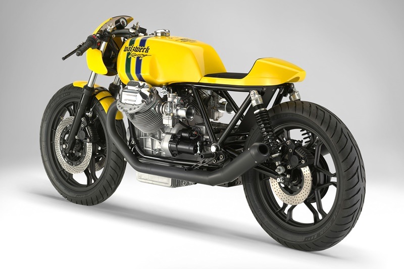 Three of these motorcycles have been built based on the 1970s Moto Guzzi Mark I Le Mans series. They are all unique and have been made from ground up with body work finishes based on Senna's helmet design.