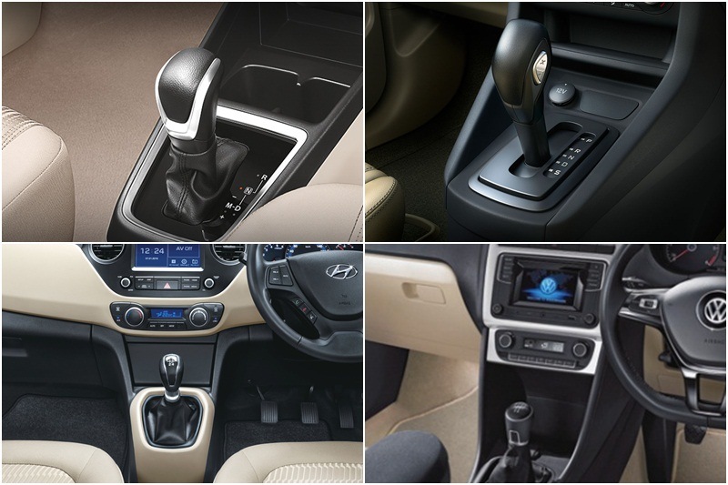 Transmission : All four cars have 5 speed manual gearboxes, in manual trim. However, the Aspire loses out here again as it's the only car that doesn’t come with an automatic option. The Ameo and the Xcent have diesel automatics at the very top of their range. Wheras, Maruti have played another master-stroke by being the first in the segment to offer both petrol and diesel with an automatic transmission.